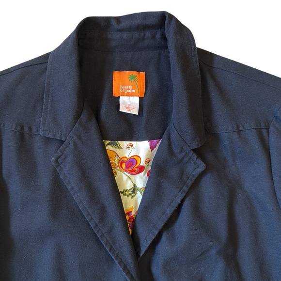 Hearts of Palm Black Embroidered Jacket Tropical Floral Boho Button Up Cotton 14 - Picture 4 of 16